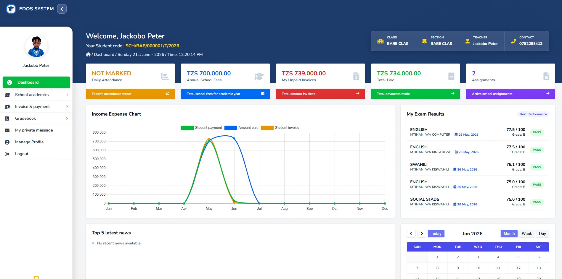 Student Dashboard View